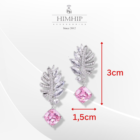 Khuyên Tai Ngắn HimHip Mặt Hình Lông Vũ Sang Trọng HKCC Đính Phale 3x1.5cm