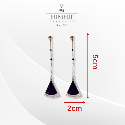 Khuyên Tai Dài HimHip Sợi Mảnh Phối Mặt Rẻ Quạt Sang Trọng HKCC Đính Phale, Khảm Trai 5x2cm