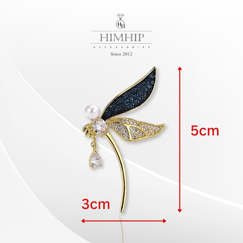Trâm, Ghim Cài Áo HimHip Chuồn Chuồn Gắn Đá Sang Trọng HKCC Đính Phale 3*5cm
