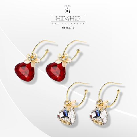 Khuyên Tai Ngắn HimHip Hoa 5 Cánh Sang Trọng HKCC Đính Phale1.5x2cm