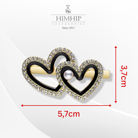 Kẹp Mỏ Vịt HimHip HKCC Đính Hạt Trai Thật Cặp Trái Tim Viền Phale Sang Trọng 3.7x5.7cm