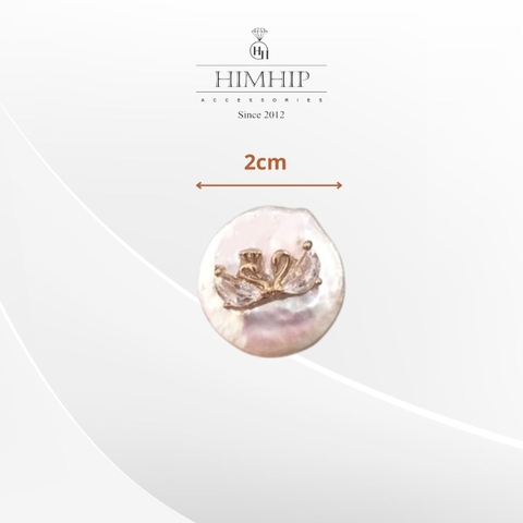 Pin Cài Áo HimHip Đôi Thiên Nga Khảm Trai Sang Trọng HKCC Đính Phale 2cm