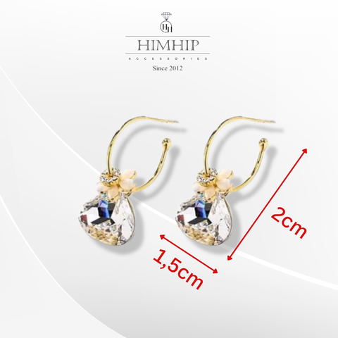 Khuyên Tai Ngắn HimHip Hoa 5 Cánh Sang Trọng HKCC Đính Phale1.5x2cm