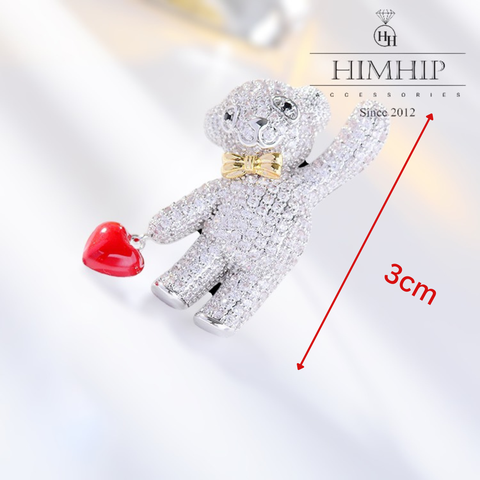 Trâm, Ghim Cài Áo HimHip Gấu Cầm Trái Tim Đáng Yêu HKCC Đính Phale 3cm