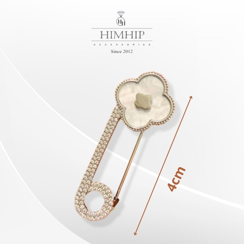Trâm, Ghim Cài Kim Băng HimHip Hoa 4 Lá Khảm Trai May Mắn HKCC Đính Phale 4cm