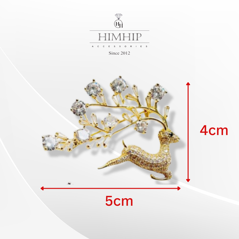 Trâm, Ghim Cài Áo HimHip Hươu Phối Cành Lá Độc Đáo HKCC Đính Phale 4*5 cm