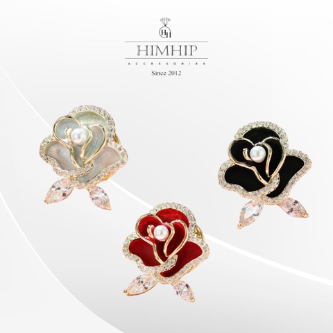 Pin Cài Áo HimHip Hoa Hồng Nhụy Trai Sang Trọng HKCC Đính Phale 2cm