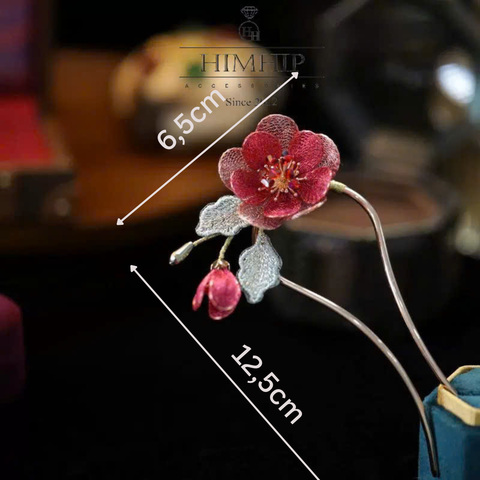 Trâm Cài Tóc HimHip HKCC Hoa Trà Vải Nụ Phale Sang Trọng 12.5x6.5cm Kèm Hộp Phụ Kiện Áo Dài