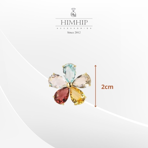 Pin Cài Áo HimHip Hoa 5 Cánh Nhiều Màu Sang Trọng HKCC Đính Phale 2*2cm