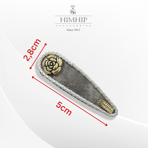 Kẹp Mái Bật HimHip Vải Viền Tết Mặt Hoa Hồng Thanh Lịch 2.8x5cm