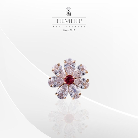 Pin Cài Áo HimHip Hoa Trắng Nụ đỏ Thanh Lịch HKCC Đính Phale 1.5cm