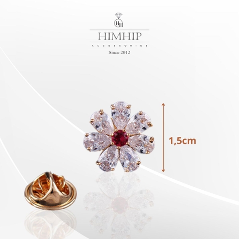 Pin Cài Áo HimHip Hoa Trắng Nụ đỏ Thanh Lịch HKCC Đính Phale 1.5cm