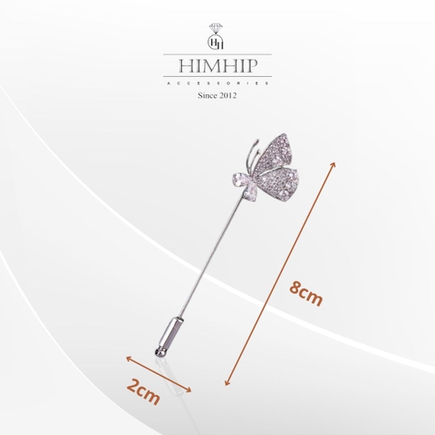 Trâm, Ghim Cài Xiên Hình Cánh Bướm Thanh Lịch HKCC Đính Đá Phale 8x2cm - Trắng