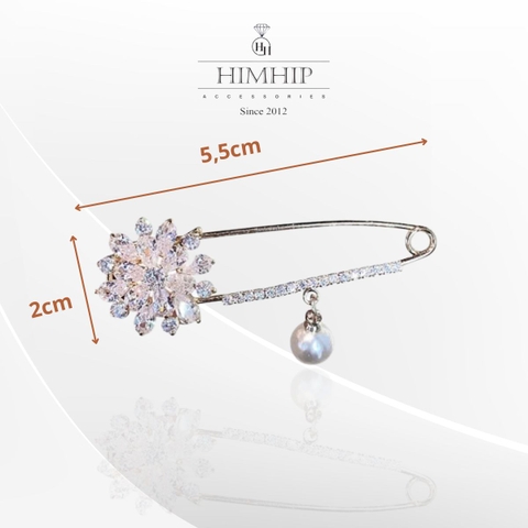 Trâm, Ghim Cài Kim Băng HimHip Hoa Cúc Thanh Lịch HKCC Mix Trai 5.5x2cm