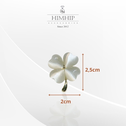 Pin Cài Tự Hít HimHip Cỏ 4 Lá Nhỏ May Mắn HKCC Đính Đá 2x2.5cm
