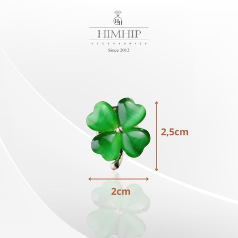 Pin Cài Tự Hít HimHip Cỏ 4 Lá Nhỏ May Mắn HKCC Đính Đá 2x2.5cm