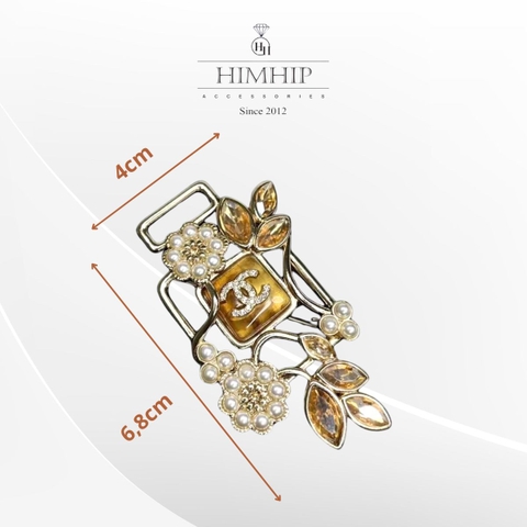 Trâm, Ghim Cài Áo HimHip Chữ X Nhành Hoa Vàng Sang Trọng HKCC Mix Trai 4x6.8cm