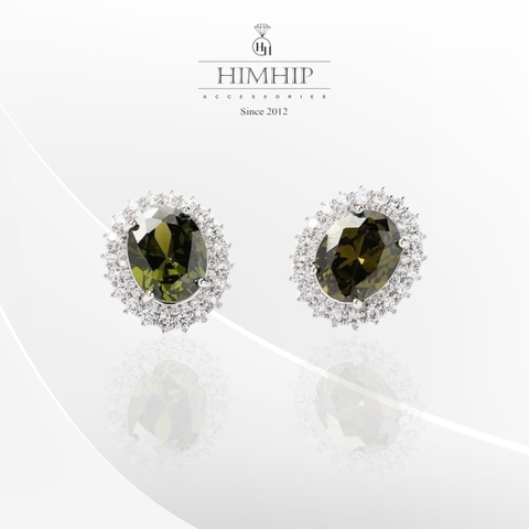 Khuyên Tai Nụ HimHip Hình Oval Xanh Cổ Điển HKCC Đính Phale 1.8x1.5cm