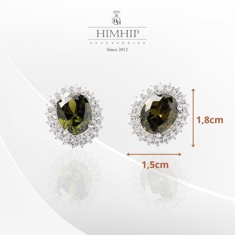 Khuyên Tai Nụ HimHip Hình Oval Xanh Cổ Điển HKCC Đính Phale 1.8x1.5cm