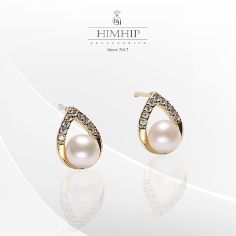 Khuyên Tai Nụ HimHip Giọt Nước Phale Sang Trọng HKCC Đính Phale, Trai Thật 0.5x0.8cm