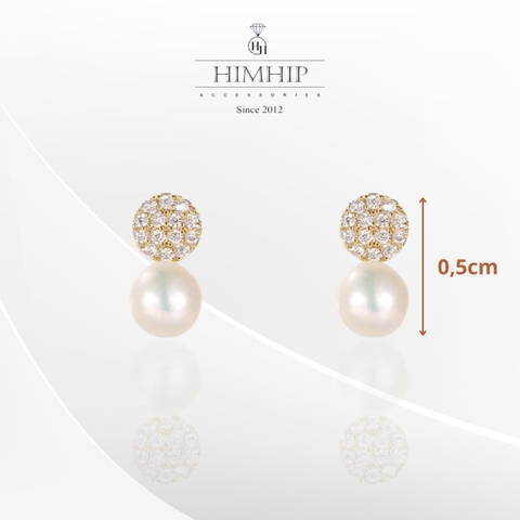 Khuyên Tai Nụ HimHip Mặt Tròn Nhỏ Thanh Lịch HKCC Đính Phale Tròn 0.5cm, Ngọc Trai Thật 0.5cm