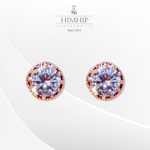 Khuyên Tai Nụ HimHip Mặt Tròn Nhỏ Viền Vàng Thanh Lịch HKCC Đính Phale - Vàng Hồng 1cm