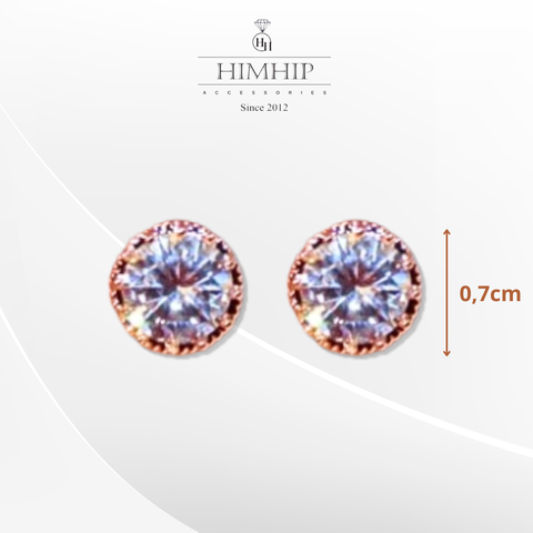 Khuyên Tai Nụ HimHip Mặt Tròn Nhỏ Viền Trắng Thanh Lịch HKCC Đính Phale - Trắng 0.7cm