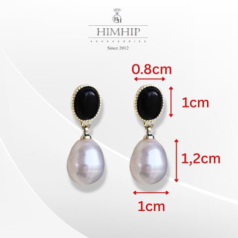 Khuyên Tai Ngắn HimHip Mặt Oval Đá Đen Sang Trọng HKCC Đính Đá, Trai Thật 0.8x1cm-1x1.2cm