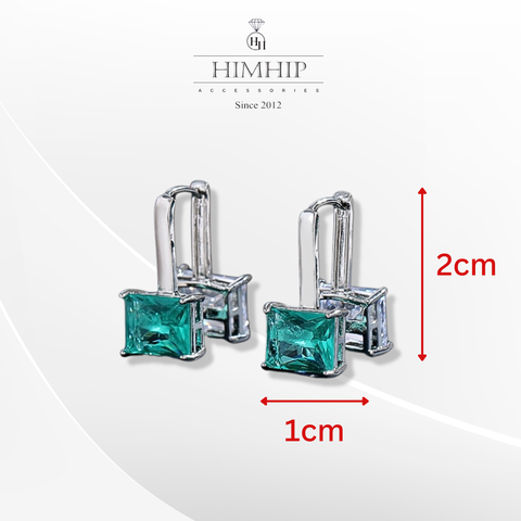 Khuyên Tai Ngắn HimHip Mặt Đá Vuông Sang Trọng HKCC Đính Phale 1x2cm