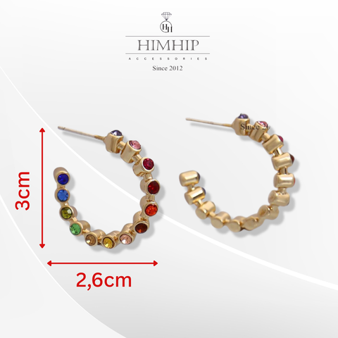 Khuyên Tai Hợp Kim Cao Cấp Mix Đá Phale Nhiều Màu Sang Trọng 3*2.6cm