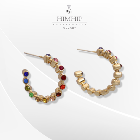 Khuyên Tai Hợp Kim Cao Cấp Mix Đá Phale Nhiều Màu Sang Trọng 3*2.6cm