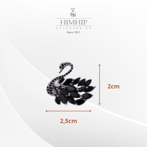 Pin Cài Áo HimHip Thiên Nga Đen Trắng Thanh Lịch HKCC Đính Phale 2*2,5cm