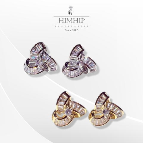 Khuyên Tai Nụ HimHip Tam Giác Xoắn Thanh Lịch HKCC Đính Phale 1.5x1.5cm