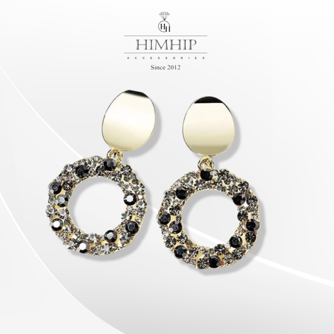 Khuyên Tai Ngắn HimHip Hình Tròn Thanh Lịch HKCC Đính Phale 2x3.5cm