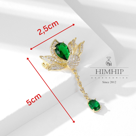 Trâm, Ghim Cài Áo Nhỏ HimHip Hoa Sen Tua Dài Sang Trọng HKCC Đính Phale 2,5*5cm