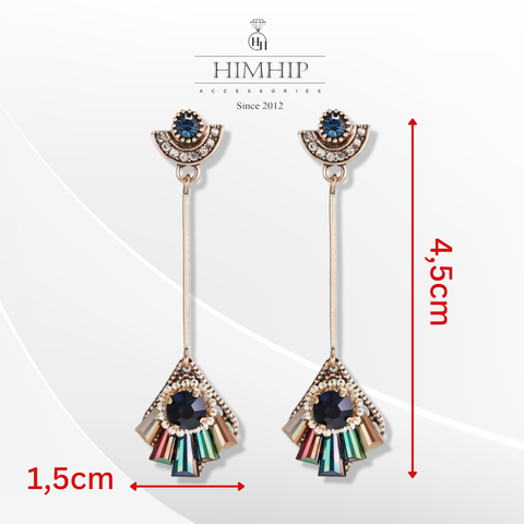 Khuyên Tai Dài HimHip Sợi Mảnh Phối Mặt Rẻ Quạt Thanh Lịch HKCC Đính Phale 4.5x1.5cm