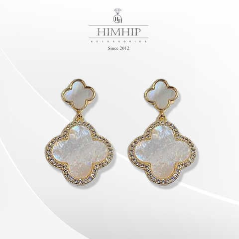 Khuyên tai hợp kim cao cấp hoa 4 cánh khảm trai quý phái