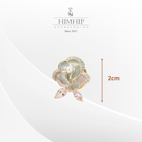 Pin Cài Áo HimHip Hoa Hồng Nhụy Trai Sang Trọng HKCC Đính Phale 2cm