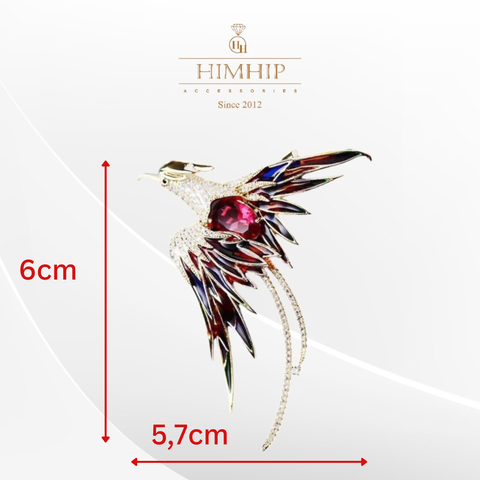 Trâm, Ghim Cài Áo HimHip Chim Phượng Đỏ Sang Trọng HKCC Đính Phale 5,7*6cm