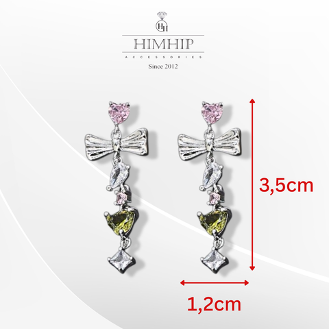 Khuyên Tai Ngắn HimHip HKCC Nơ Phale Phối Tua Rua Thanh Lịch  3.5*1.2cm