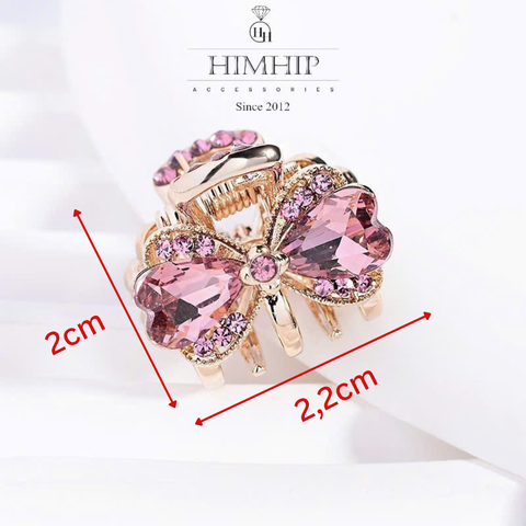 Kẹp Đỉnh HimHip HKCC Nơ Nhỏ Đính Trái Tim Phale Lấp Lánh 2x2.2cm