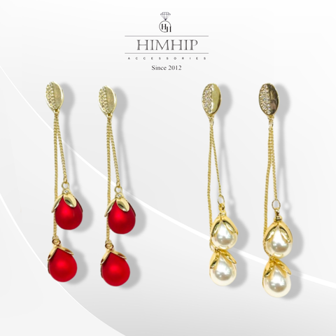 Khuyên Tai Dài HimHip Sợi Mảnh Hạt Tròn Quý Phái HKCC Mix Hạt Giả Trai 6cm