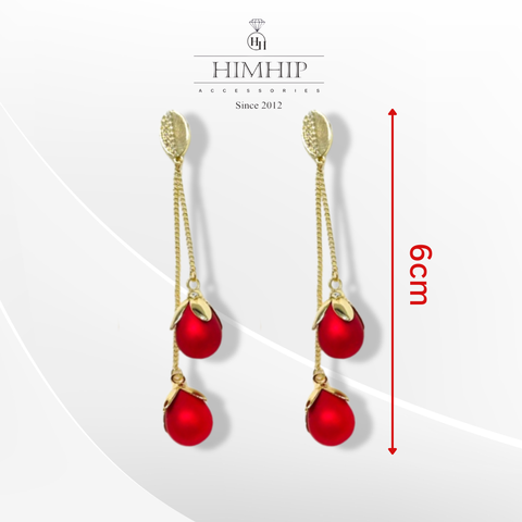 Khuyên Tai Dài HimHip Sợi Mảnh Hạt Tròn Quý Phái HKCC Mix Hạt Giả Trai 6cm