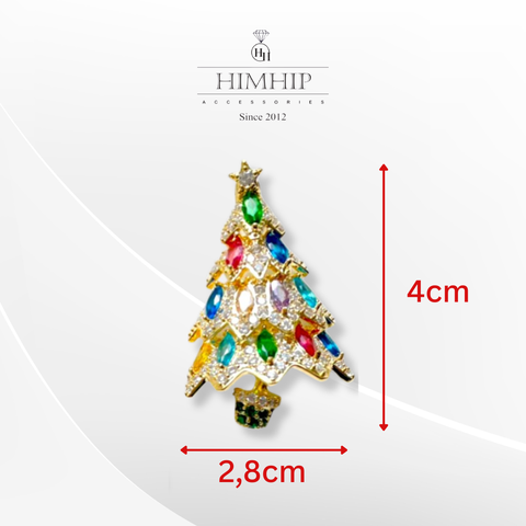 Trâm, Ghim Cài Áo HimHip Cây Thông Noel Sang Trọng HKCC Mix Đá Phale Nhiều Màu 2,8*4cm