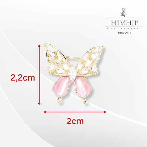 Trâm, Ghim Cài Áo HimHip Cánh Bướm 2 Màu Nhẹ Nhàng HKCC Đính Phale 2,2*2cm