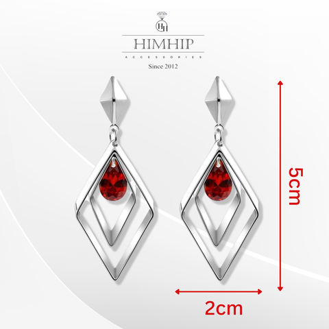 Khuyên Tai Bản To HimHip Mặt Thoi Kép Sang Trọng HKCC Đính Phale 2x5cm
