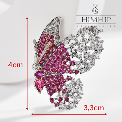 Trâm, Ghim Cài Áo HimHip Bướm Hồng Thanh Lịch HKCC Đính Phale 3,3*4cm