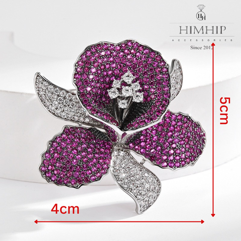 Trâm, Ghim Cài Áo HimHip Hoa Lan Tím Sang Trọng HKCC Đính Phale 4*5cm