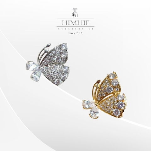 Pin Cài Áo HimHip Bướm Cánh Đôi Thanh Lịch HKCC Đính Phale 2cm