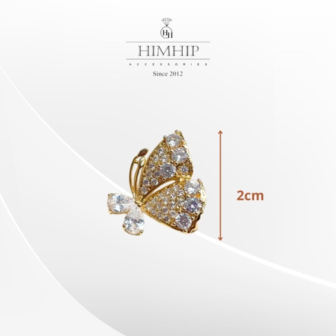 Pin Cài Áo HimHip Bướm Cánh Đôi Thanh Lịch HKCC Đính Phale 2cm